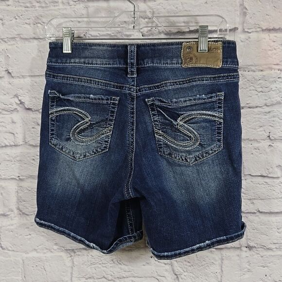 Silver Suki Mid Shorts Rolled Cuff Blue Jean Distressed Denim Women's 27 Small 4 - Picture 8 of 10